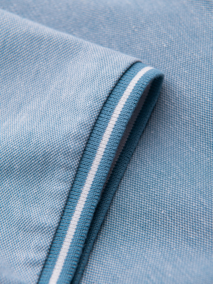 Men's melange polo shirt with striped collar - blue V3 OM-POSS-0109