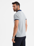 Tricou polo pentru bărbați cu accente colorate - gri melange V1 OM-POSS-0105