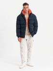 Warm men's sports jacket with double hood - navy blue V2 OM-JAHP-0208