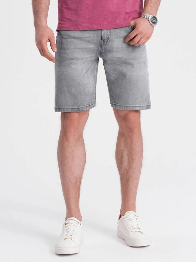 Pantaloni scurți din denim pentru bărbați cu spălături subtile - gri V2 OM-SRDS-0145