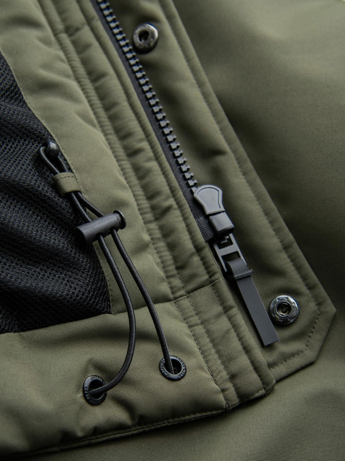 Ilga vyriška striukė su šviesą atspindinčiais elementais - alyvinė V3 OM-JALJ-0169