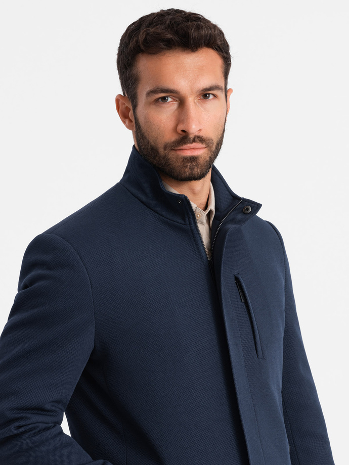 Men's tailored structured coat with high collar - navy blue V2 OM-COWC-0117