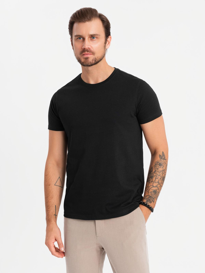 BASIC men's cotton t-shirt set with round neckline - black/green/khaki V3 OM-TSBS-0232