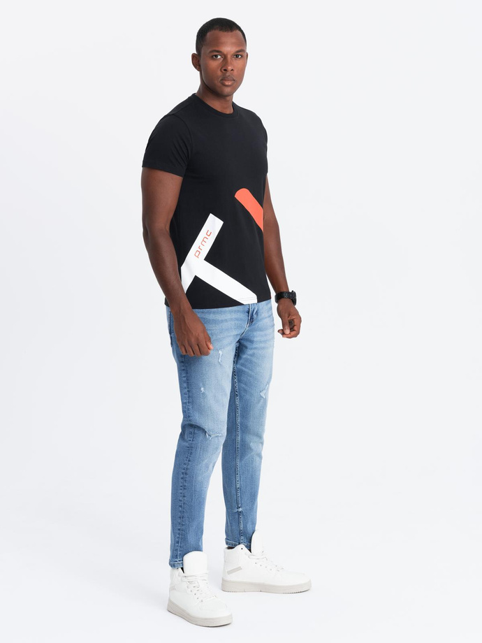 Men's cotton t-shirt with contrasting two-tone print - black V1 OM-TSPT-0219 