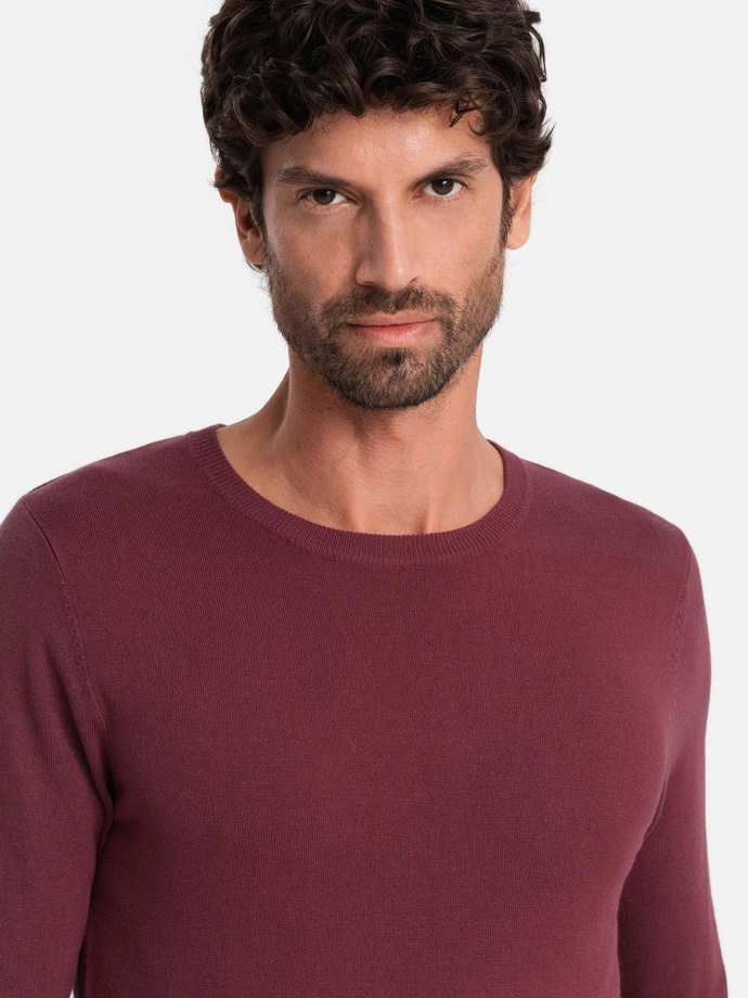 BASIC men's viscose classic sweater with round neckline - maroon V11 OM-SWBS-0106
