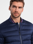 Men's satin finish bomber jacket with contrasting ribbed cuffs - dark blue V2 OM-JALP-22FW-007