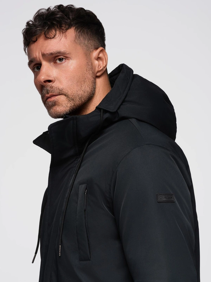 Klasická dlouhá pánská bunda parka - černá V6 OM-JAPJ-0313