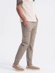 Men's JOGGER pants with zippered cargo pockets - beige V2 OM-PAJO-0123