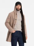 Melange long men's hooded coat - beige V2 OM-COWC-0122