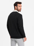 Men's sweatshirt with white polo collar - black V6 OM-SSNZ-0132