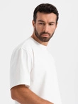 Pánske bavlnené tričko LOOSE FIT s okrúhlym výstrihom - krémové V2 OM-TSBC-0234