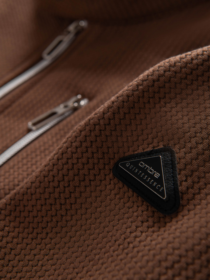 Pánska štruktúrovaná motorkárska bunda so stojačikom - hnedá V2 OM-JANP-0229