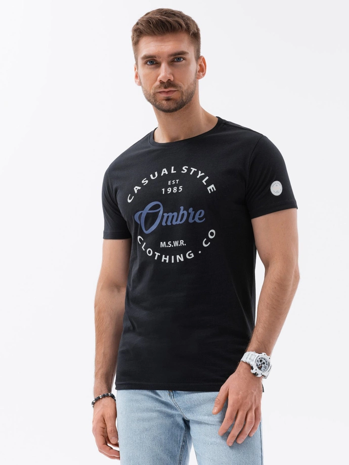 Men's printed cotton t-shirt - black V1 S1752