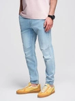 Pantaloni JOGGERS din denim cu efect de spălare pentru bărbați - albastru deschis V1 OM-PADJ-0267