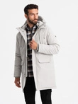 Pánská dlouhá klasická bunda parka - krémová V1 OM-JALJ-0166