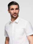 Men's short-sleeved linen-cotton shirt with pocket - broken white V1 OM-SHSS-0167