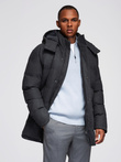 Men's long warm parka jacket with wool - black melange V2 OM-JALJ-0217