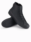 Men's high top sneakers with zipper for easy donning - black V1 OM-FOTH-0184