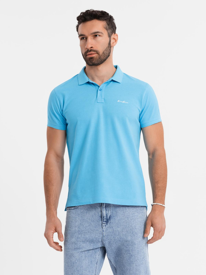 Cotton pique knit polo shirt - light blue V3 OM-POSS-0103