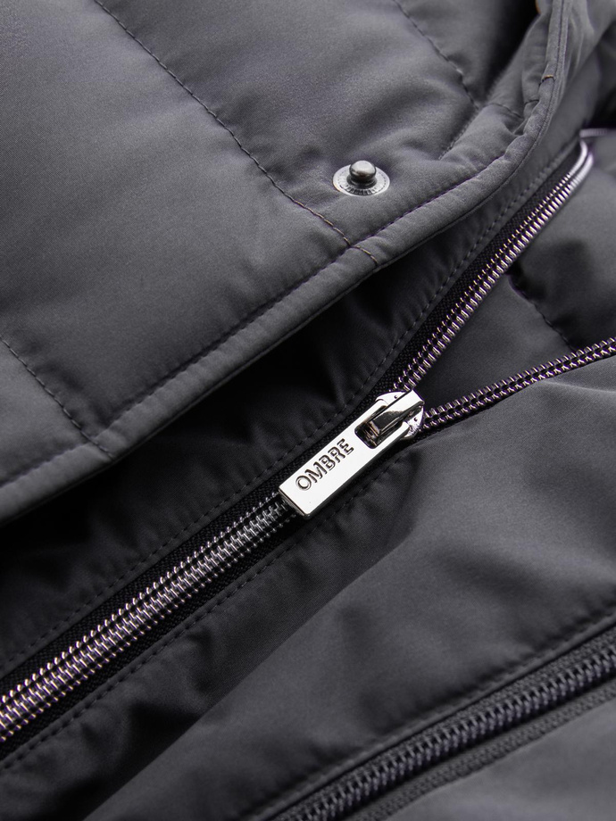 Men's quilted jacket with jacket cut - graphite V2 OM-JALP-0188