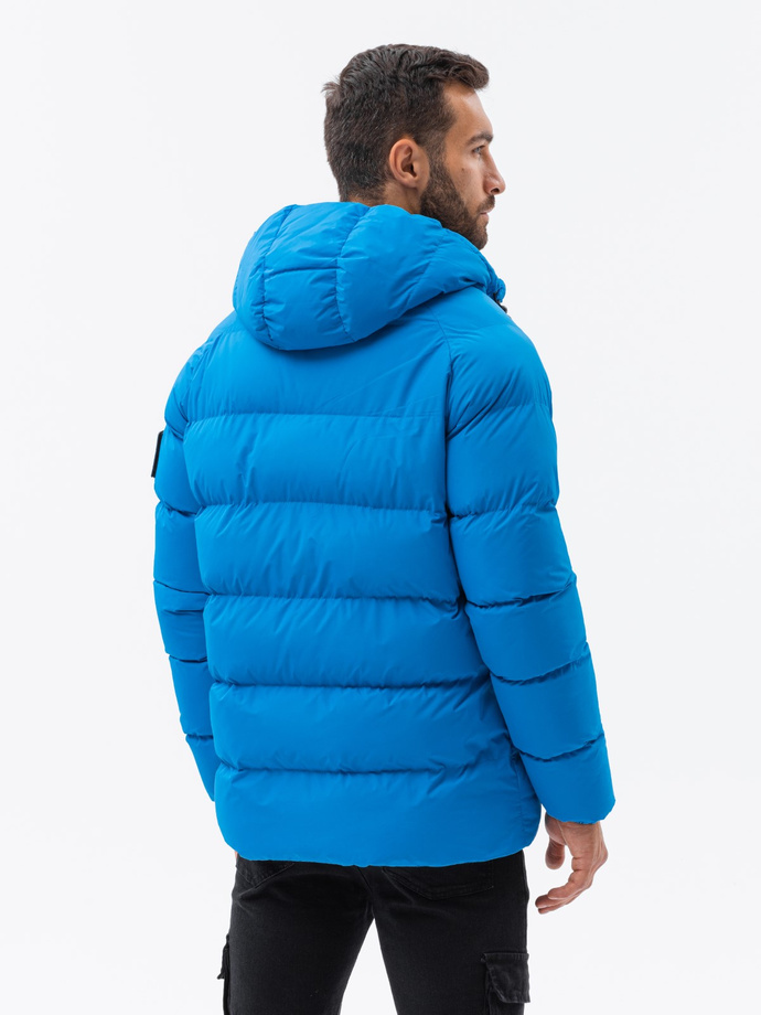 Jachetă matlasată pentru bărbați cu izolație puternică și mâneci raglan - albastru V2 OM-JAHP-0178