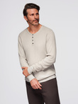 Men's ribbed sweater with buttons at the neckline - beige V3 OM-SWSW-0182