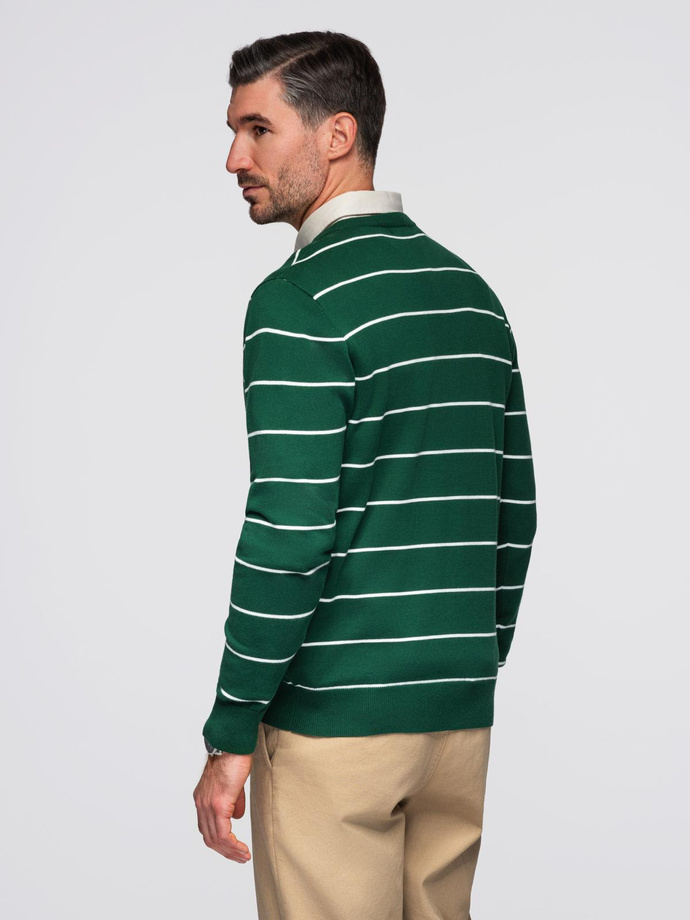 Men's casual sweater with horizontal stripes - green V4 OM-SWSW-0143