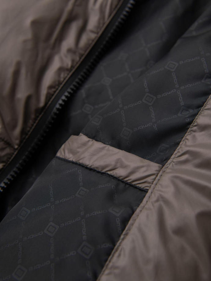 Jachetă puffer călduroasă pentru bărbați cu margini cu nervuri - bej închis V3 OM-JAHP-0207