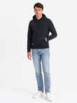 Men's BASIC cotton kangaroo hooded sweatshirt - black V9 OM-SSBN-0161