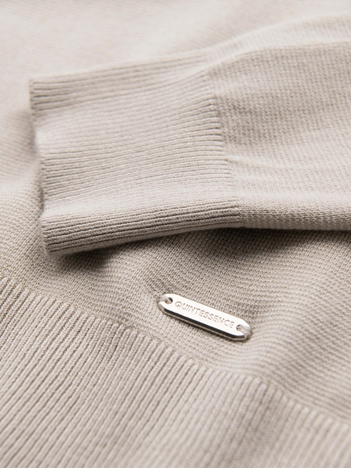 Pánský svetr s kulatým výstřihem z elastického úpletu s klasickou vazbou - béžový V3 OM-SWSW-0183