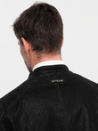Men's retro-style biker jacket with stand-up collar - black V2 OM-JAFL-0197
