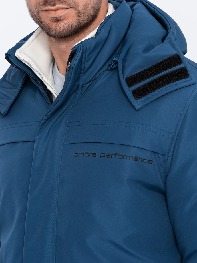 Men's insulated jacket with hood - dark blue V4 OM-JAHP-0128