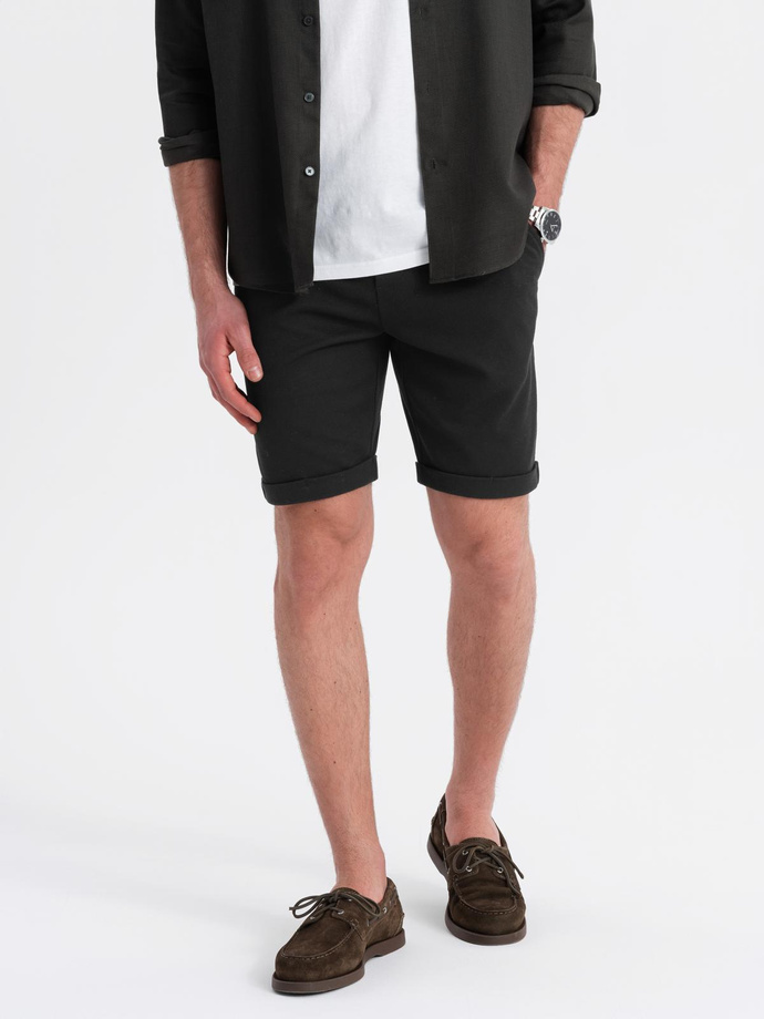 Men's knit shorts with rolled up legs - black V2 OM-SRCS-0170
