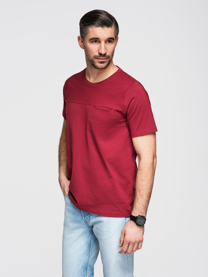 Tricou pentru bărbați LOOSE FIT cu buzunar - roșu V3 OM-TSCT-0171 