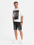 Men's denim shorts with rolled up leg - black V3 OM-SRDS-0164