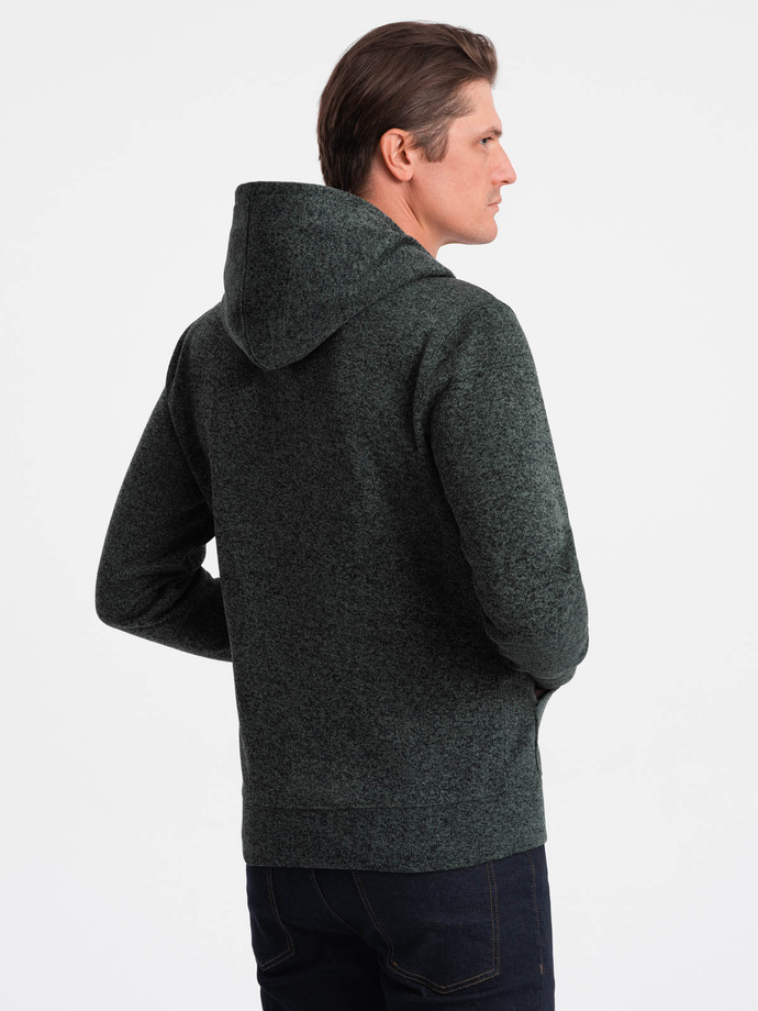 Men's non-stretch kangaroo hooded sweatshirt - olive melange V3 OM-SSNZ-0147
