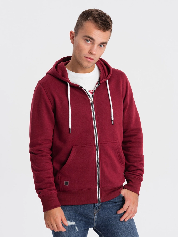 BASIC men's unbuttoned hooded sweatshirt - maroon V7 OM-SSBZ-0118