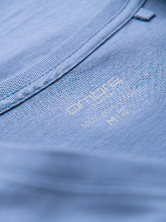 Bumbac clasic pentru bărbați BASIC tricou cu guler în V - maro V10 OM-TSBS-0145