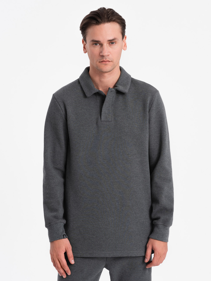 Pánska tepláková súprava mikina s polo golierom + nohavice - grafitový melír V1 Z71