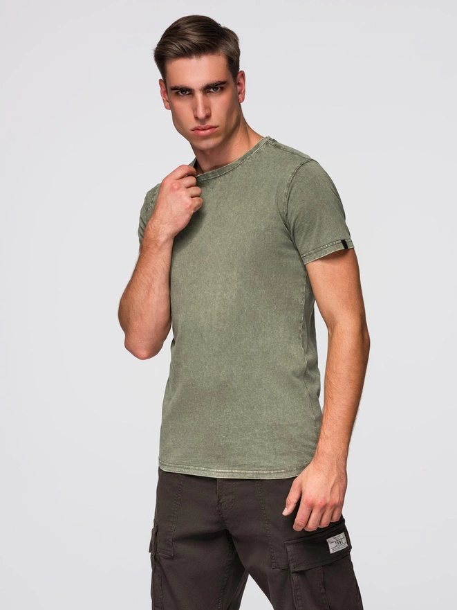 Tricou pentru bărbați cu efect de spălare - olive V4 OM-TSWT-0116