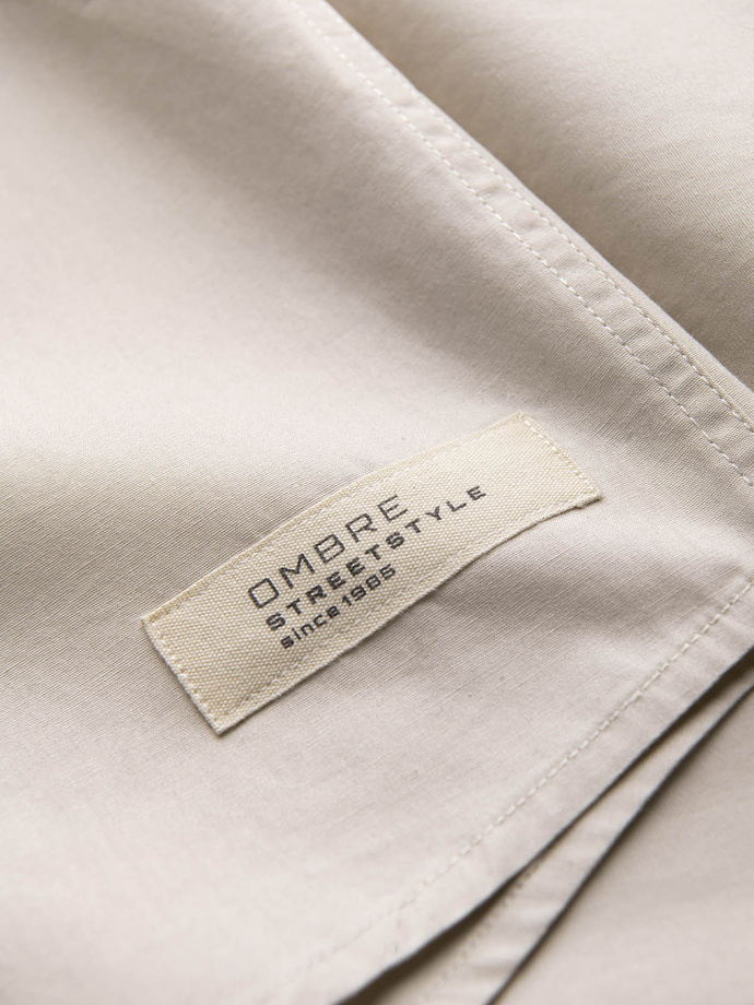 Vyriški marškiniai trumpomis rankovėmis su kubietiška apykakle - kreminiai V7 OM-SHSS-0168