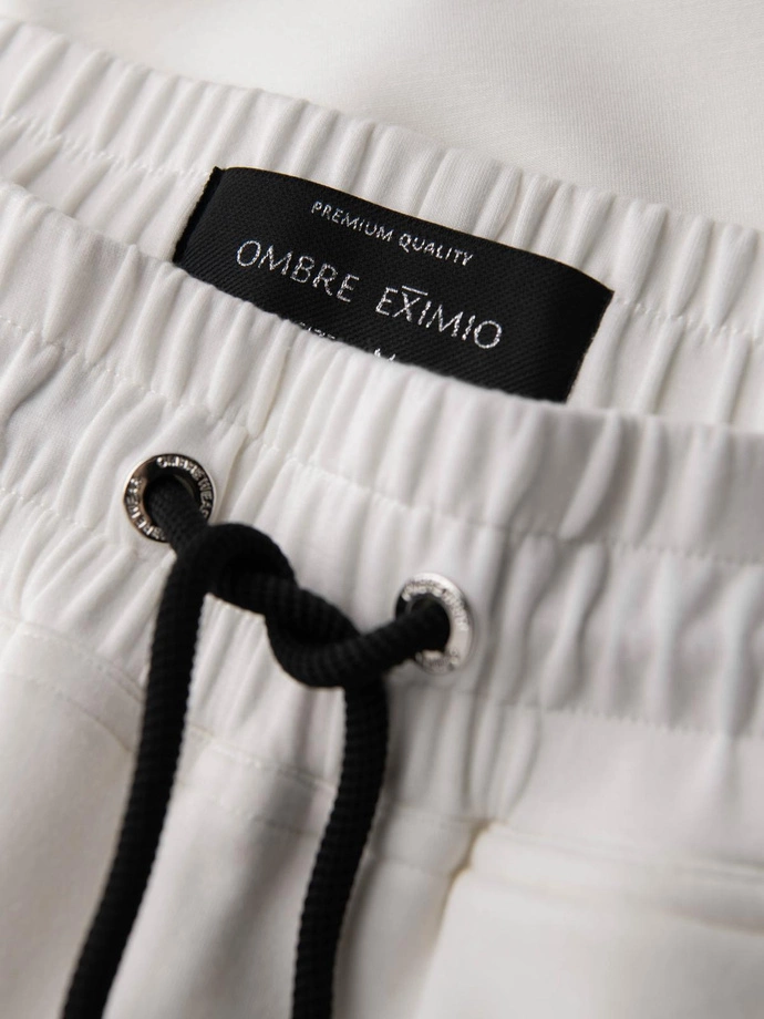 Pantaloni de trening pentru bărbați cu picioare canelate și imprimeu cauciucat - alb V2 OM-PASK-0223