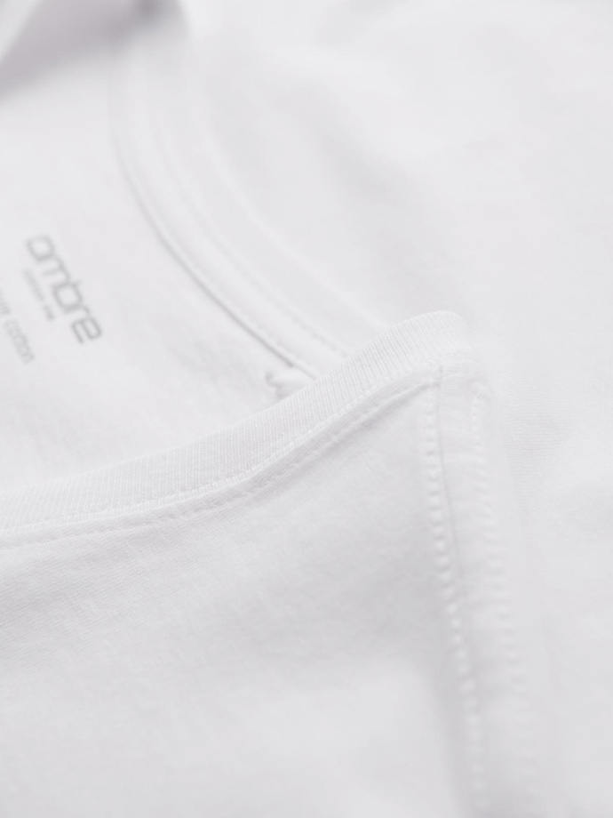 Bumbac clasic pentru bărbați BASIC tricou cu guler în V - maro V10 OM-TSBS-0145