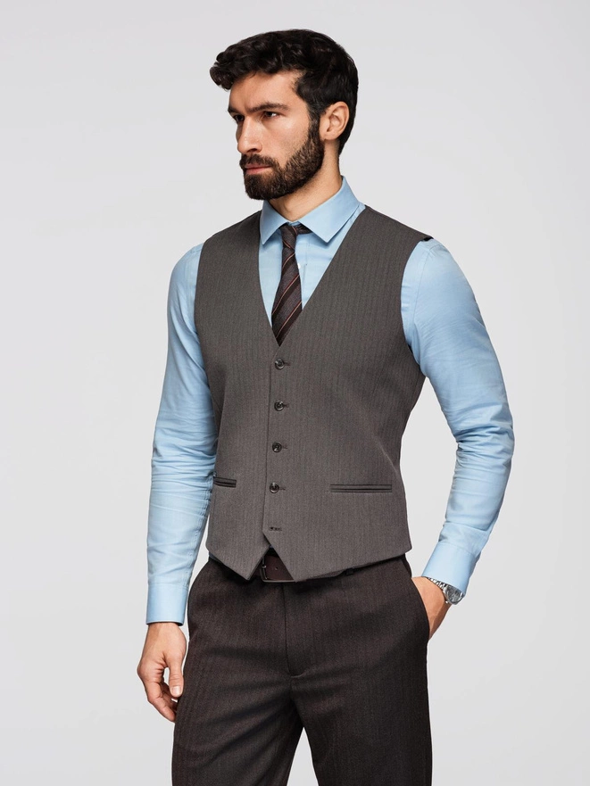 Vestă elegantă pentru bărbați SLIM FIT herringbone - grafit V2 OM-BLZV-0143