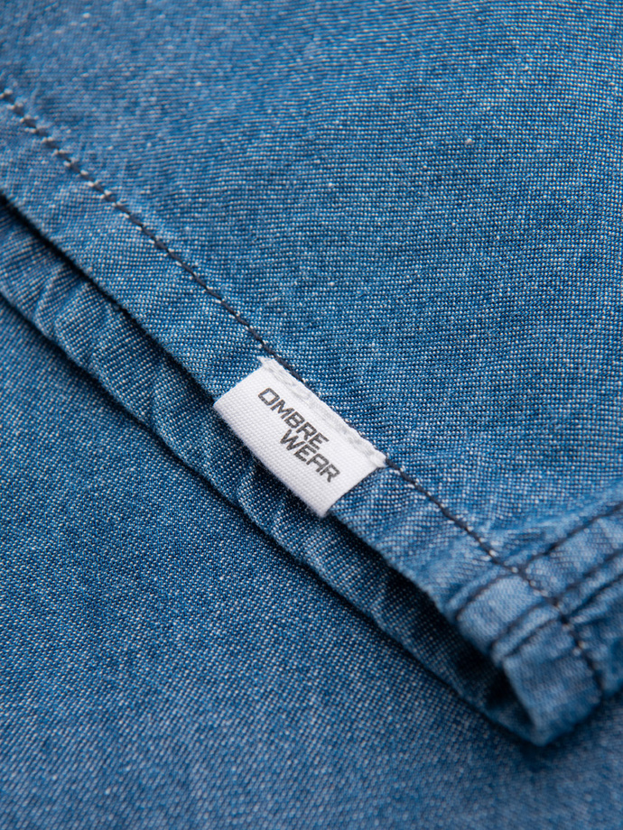 Cămașă bărbătească din denim cu buzunare și fermoar frontal - albastru V2 OM-SHDS-0210