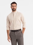 Men's linen shirt with collar and pocket REGULAR FIT - cream V3 OM-SHCS-0161