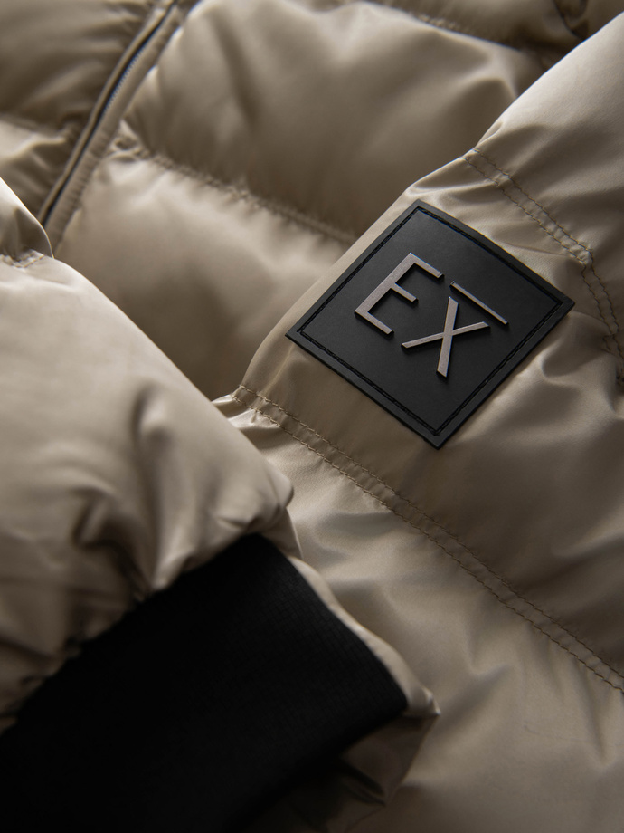 Pánska prešívaná bunda s leskom a stojačikom - svetlosivá V5 OM-JALP-0218