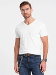 Men's V-NECK T-shirt with elastane - white V1 OM-TSCT-0106