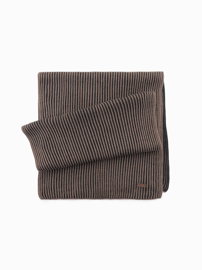 Men's knitted scarf with two-tone stripes - brown and black V3 OM-ACSF-0114
