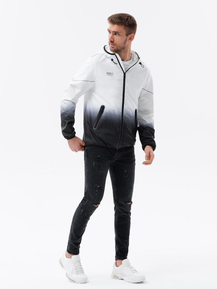 Jachetă sport pentru bărbați cu efect ombre - alb și negru V4 OM-JANP-0104